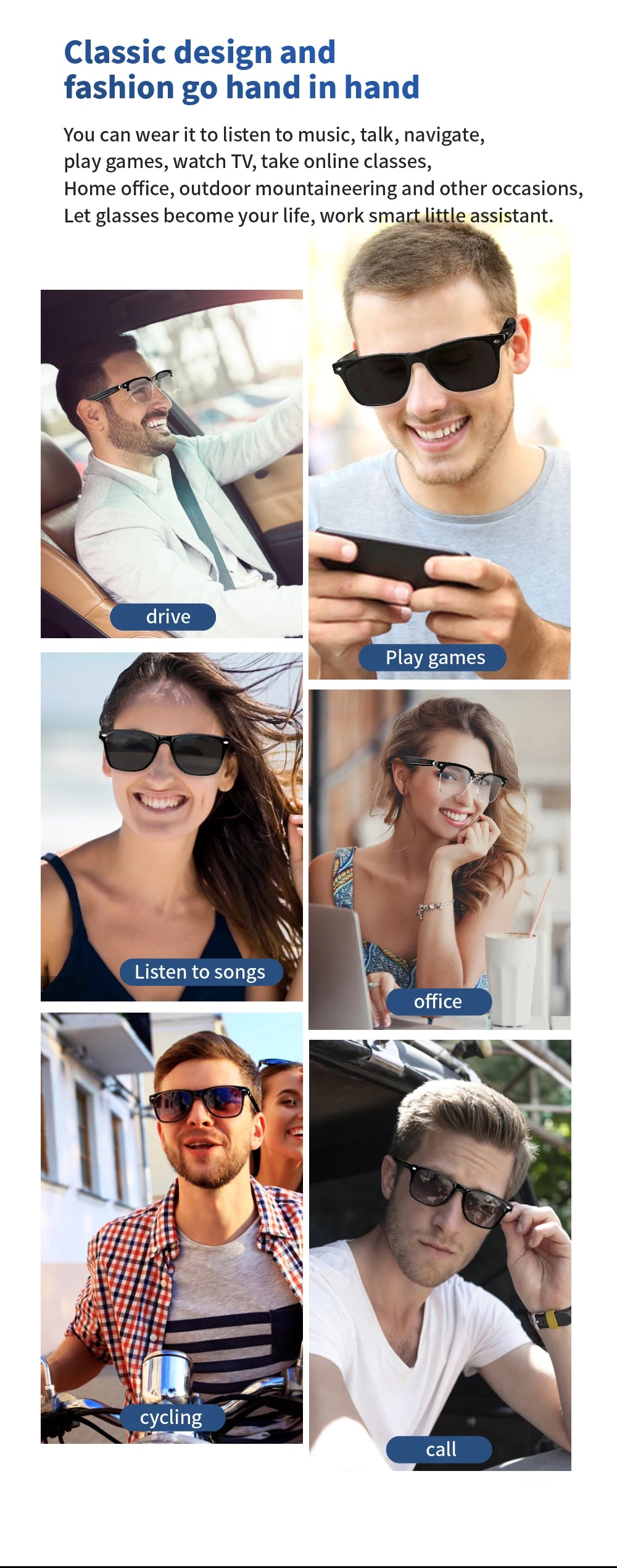 Smart Bluetooth Sunglasses – Open-Ear Audio, Polarized Lenses & Hands-Free Calling